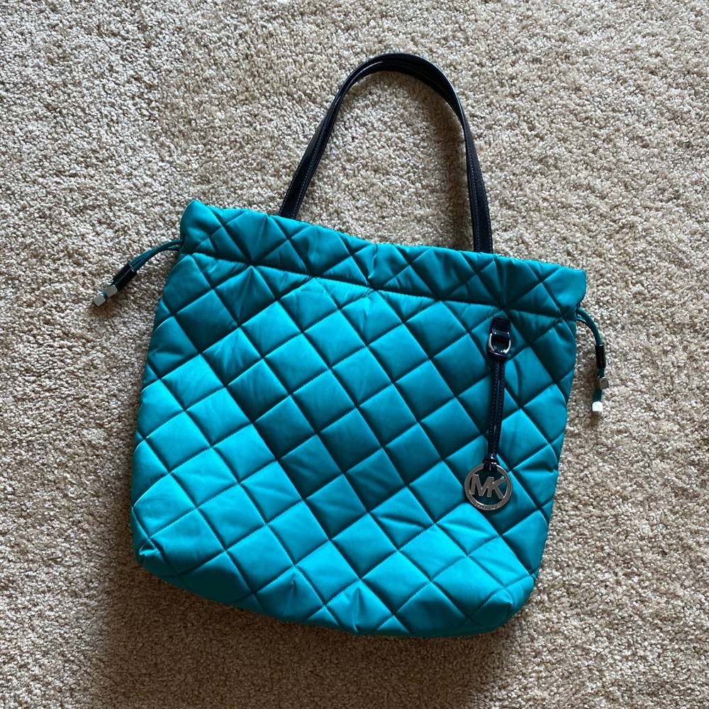 Teal quilted nylon Michael kors tote